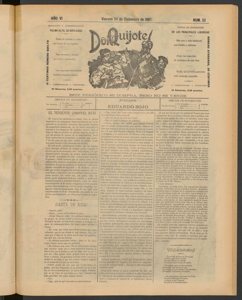 Miniatura de Don Quijote (Madrid) del 24 de diciembre de 1897