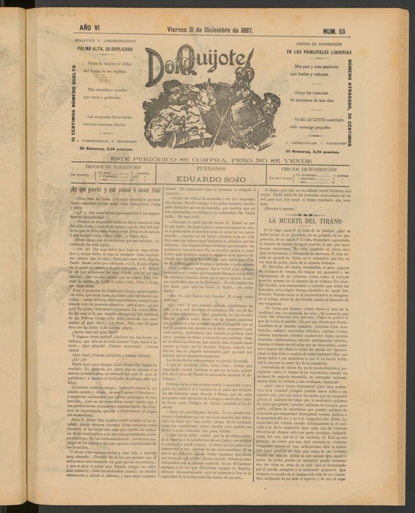 Miniatura de Don Quijote (Madrid) del 31 de diciembre de 1897