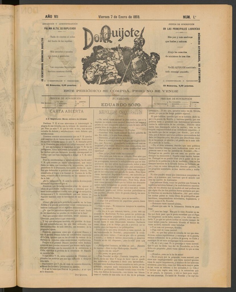 Miniatura de Don Quijote (Madrid) del 7 de enero de 1898