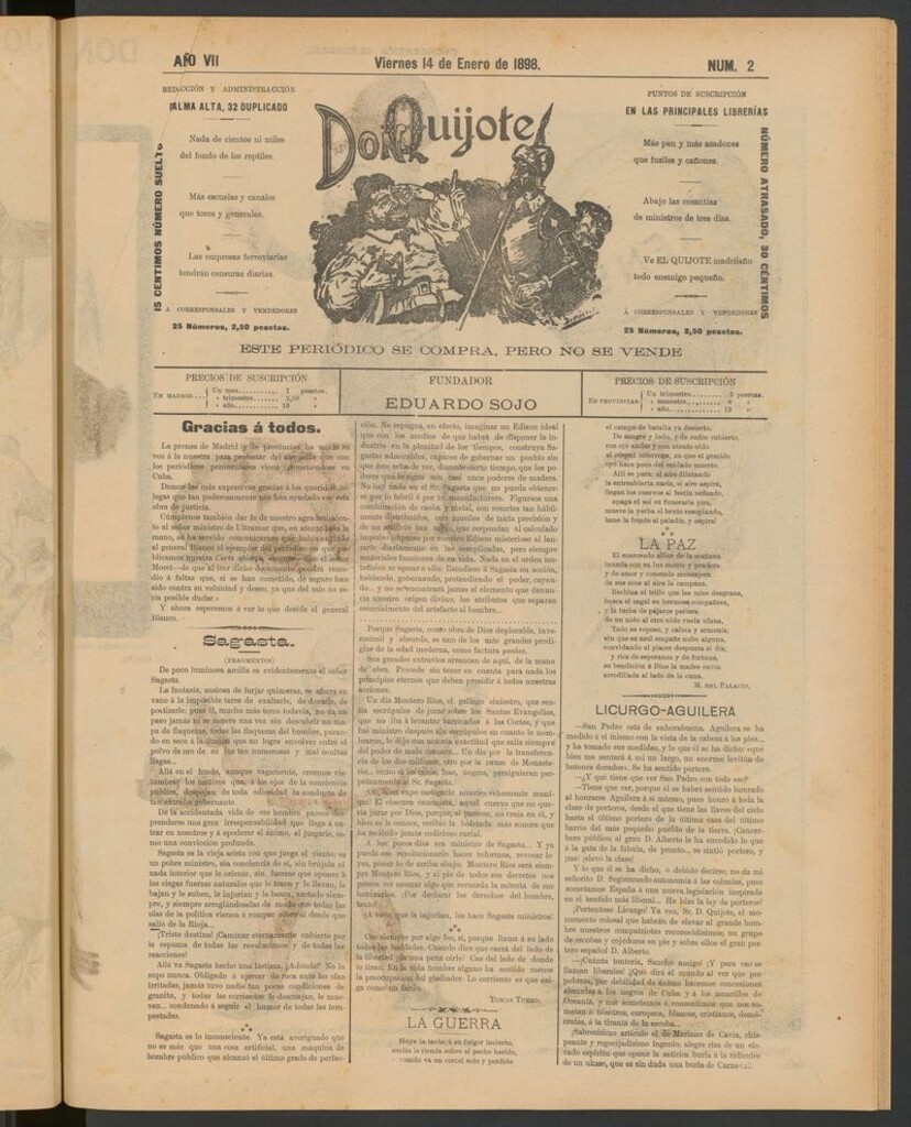 Miniatura de Don Quijote (Madrid) del 14 de enero de 1898