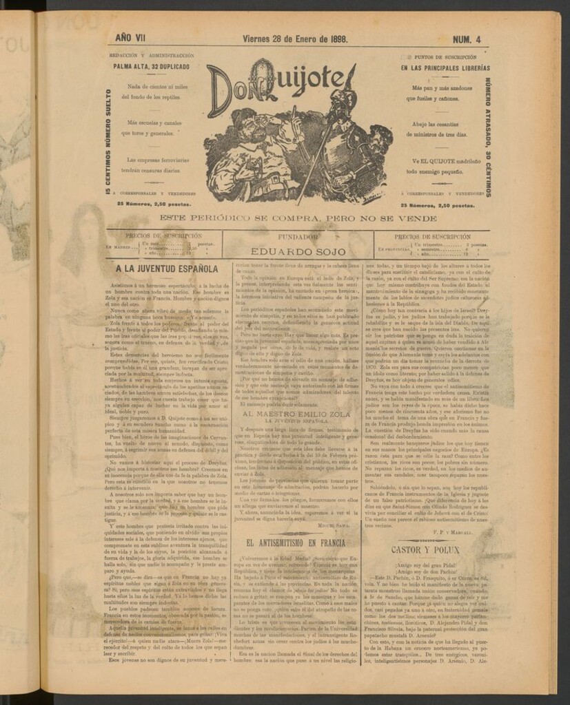 Miniatura de Don Quijote (Madrid) del 28 de enero de 1898