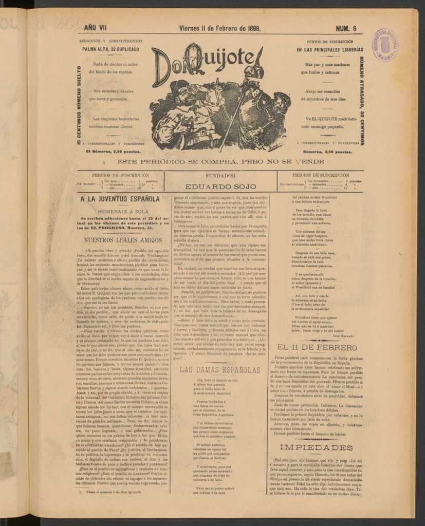 Miniatura de Don Quijote (Madrid) del 11 de febrero de 1898