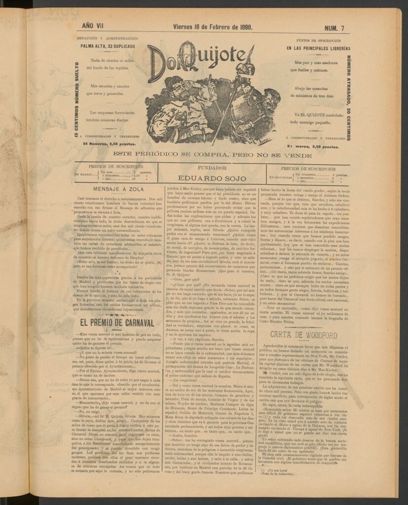 Miniatura de Don Quijote (Madrid) del 18 de febrero de 1898