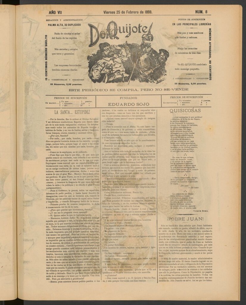 Miniatura de Don Quijote (Madrid) del 25 de febrero de 1898