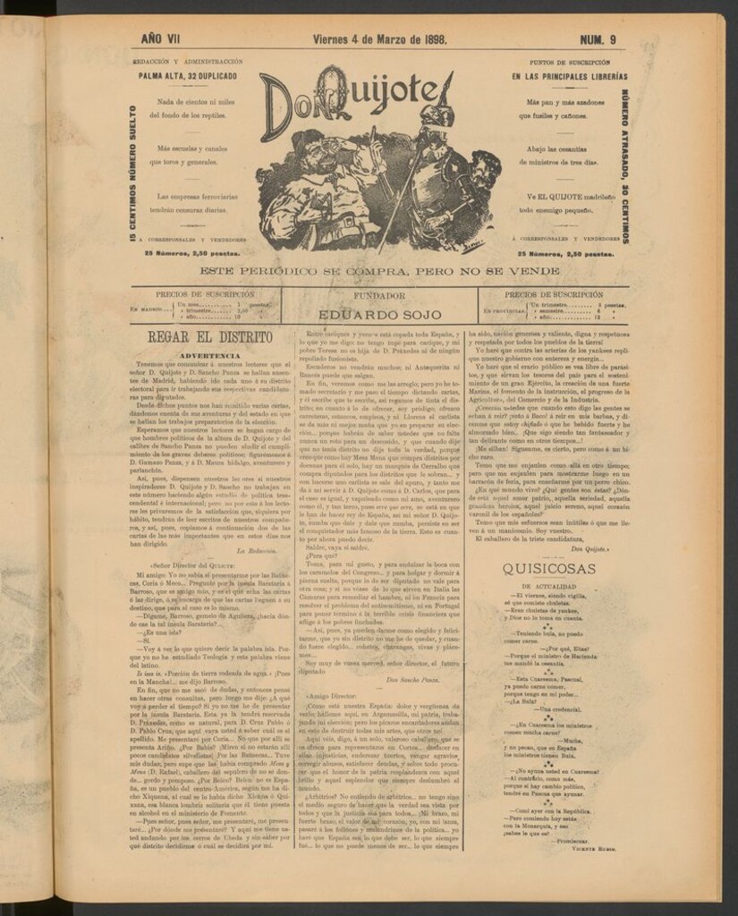 Miniatura de Don Quijote (Madrid) del 4 de marzo de 1898