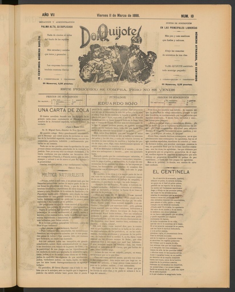 Miniatura de Don Quijote (Madrid) del 11 de marzo de 1898