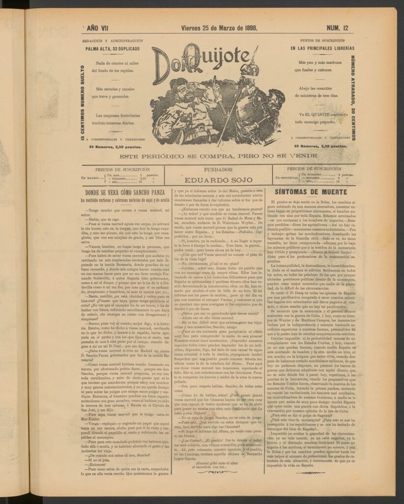 Miniatura de Don Quijote (Madrid) del 25 de marzo de 1898