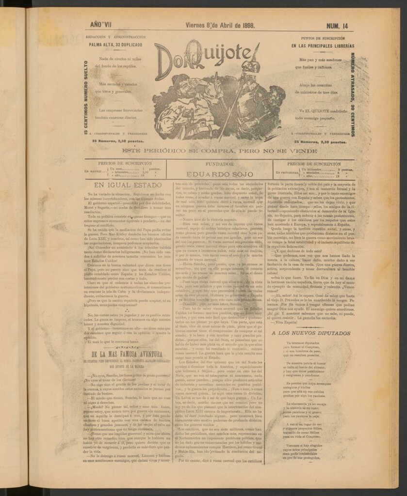 Miniatura de Don Quijote (Madrid) del 8 de abril de 1898
