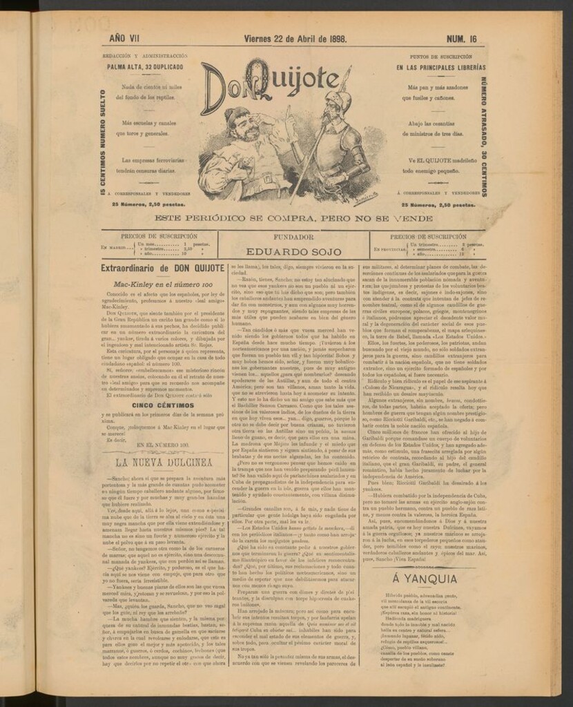 Miniatura de Don Quijote (Madrid) del 22 de abril de 1898
