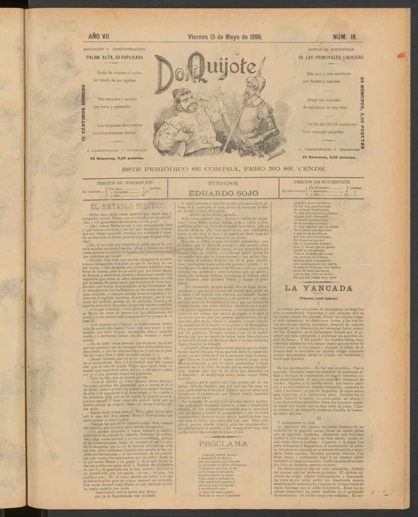 Miniatura de Don Quijote (Madrid) del 13 de mayo de 1898