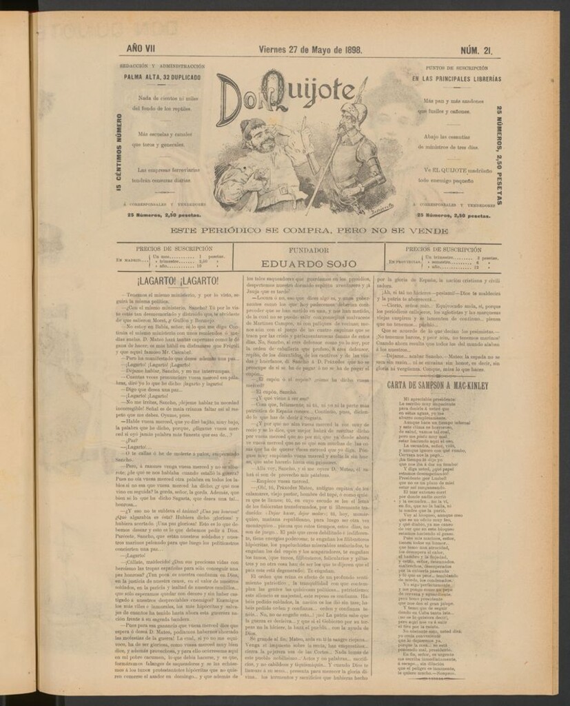 Miniatura de Don Quijote (Madrid) del 27 de mayo de 1898