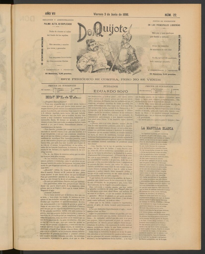 Miniatura de Don Quijote (Madrid) del 3 de junio de 1898