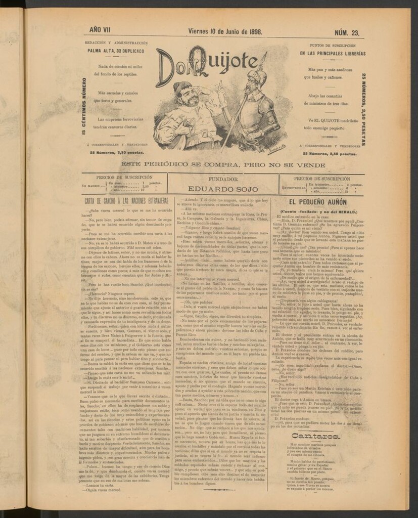 Miniatura de Don Quijote (Madrid) del 10 de junio de 1898