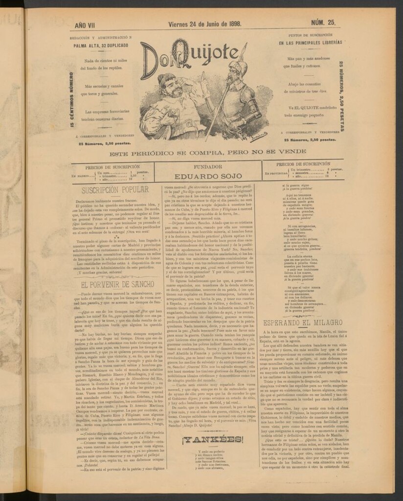 Miniatura de Don Quijote (Madrid) del 24 de junio de 1898