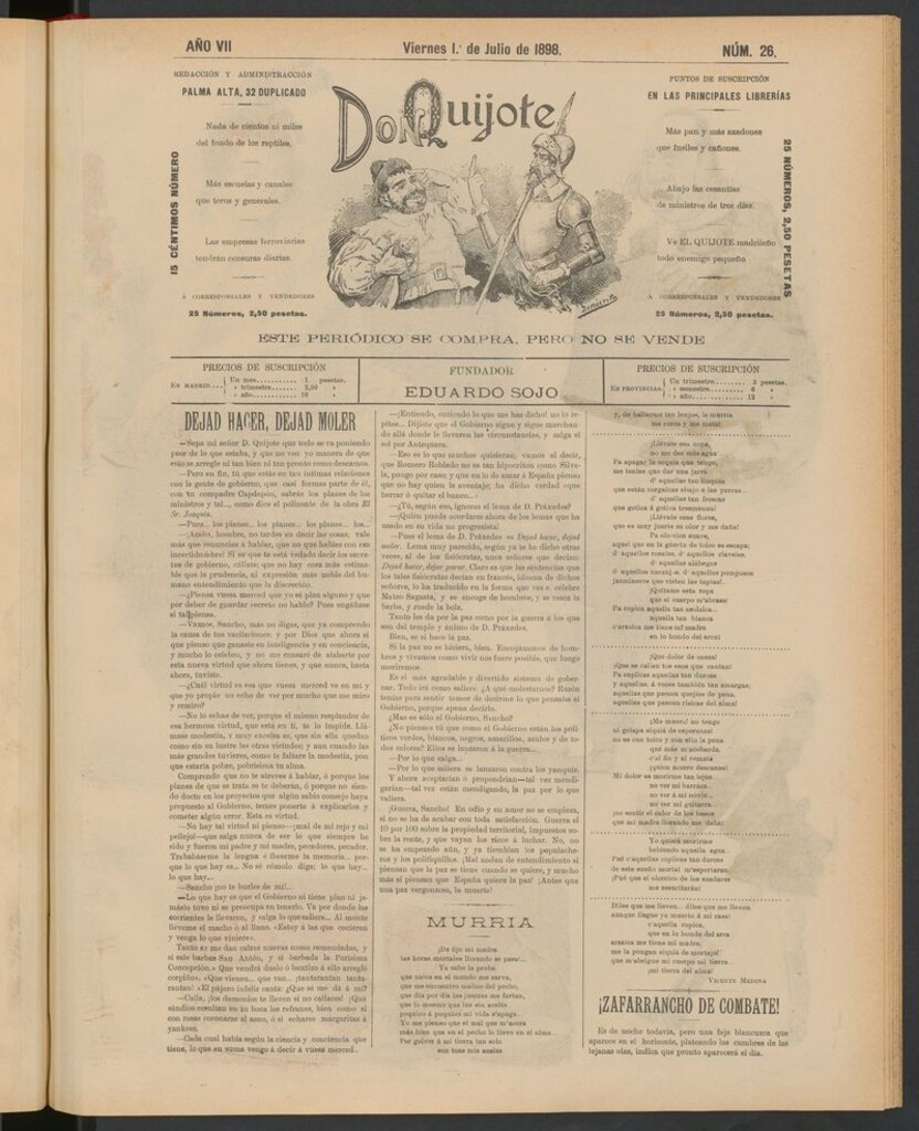 Miniatura de Don Quijote (Madrid) del 1 de julio de 1898