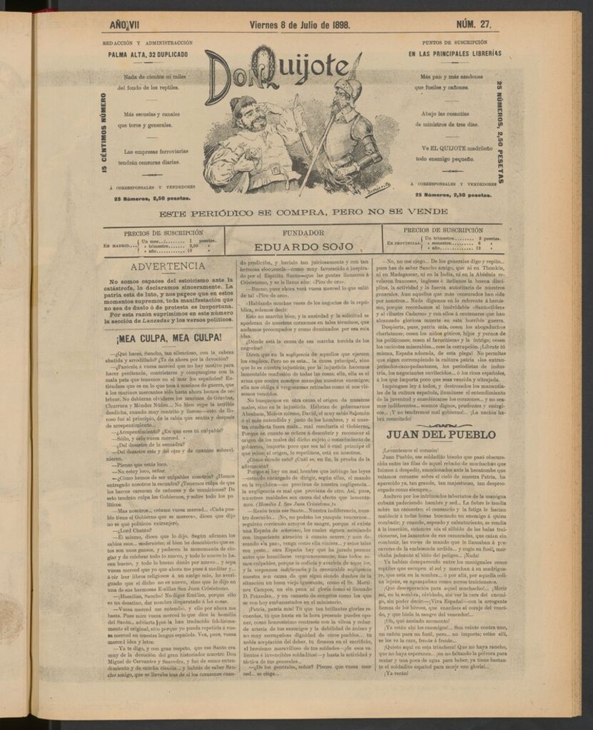Miniatura de Don Quijote (Madrid) del 8 de julio de 1898