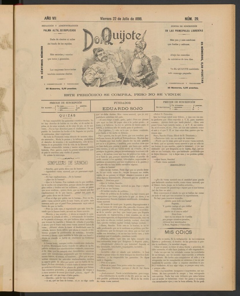 Miniatura de Don Quijote (Madrid) del 22 de julio de 1898
