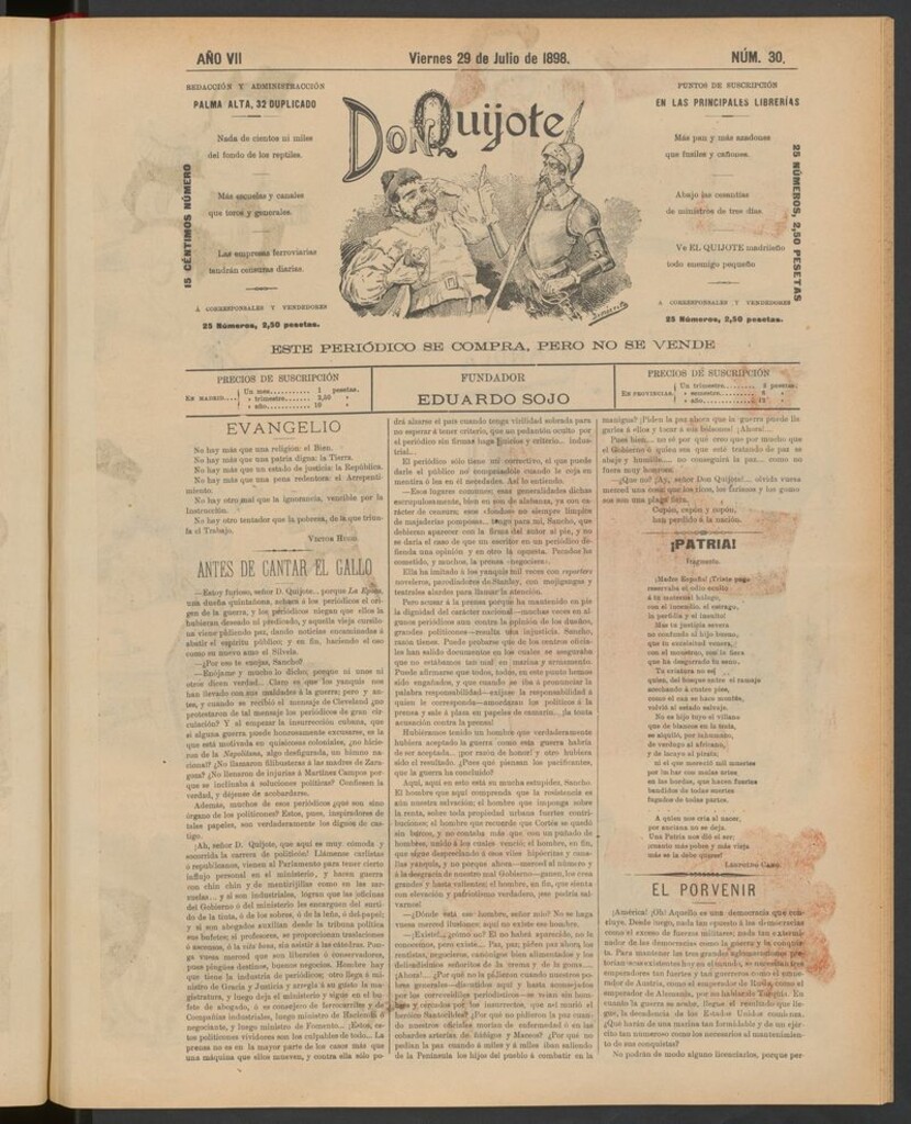 Miniatura de Don Quijote (Madrid) del 29 de julio de 1898