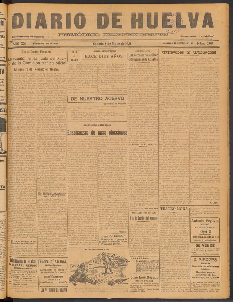 Miniatura de Diario de Huelva : periódico independiente del 5 de mayo de 1928