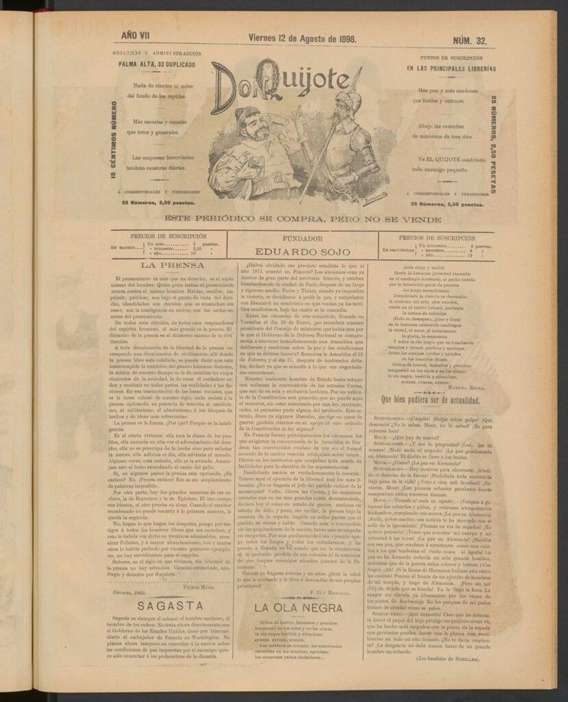 Miniatura de Don Quijote (Madrid) del 12 de agosto de 1898