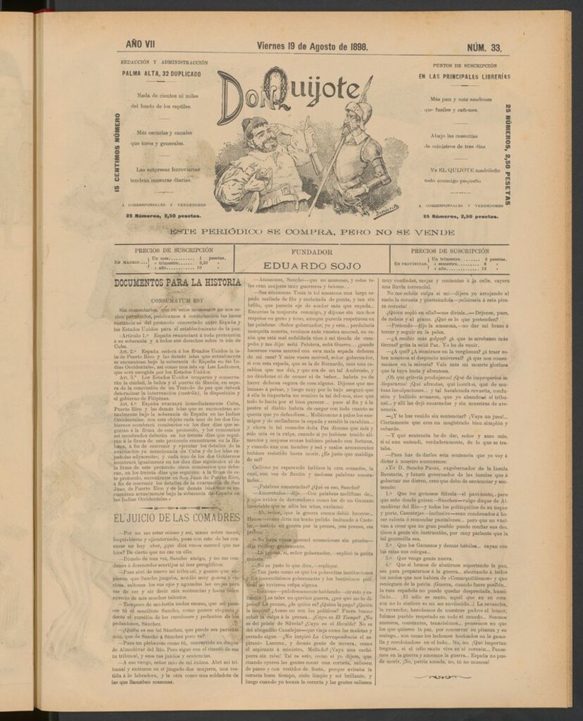 Miniatura de Don Quijote (Madrid) del 19 de agosto de 1898
