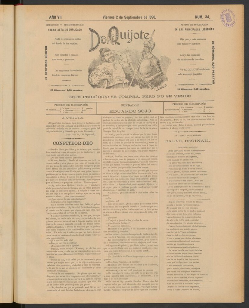 Miniatura de Don Quijote (Madrid) del 2 de septiembre de 1898