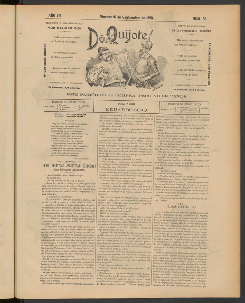 Miniatura de Don Quijote (Madrid) del 16 de septiembre de 1898
