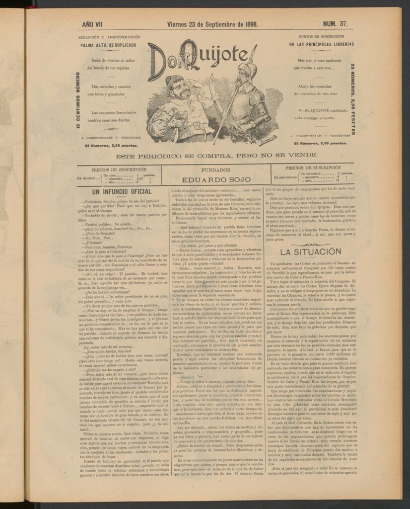 Miniatura de Don Quijote (Madrid) del 23 de septiembre de 1898