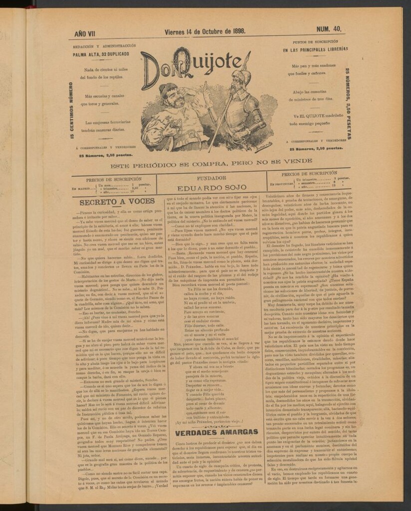 Miniatura de Don Quijote (Madrid) del 14 de octubre de 1898