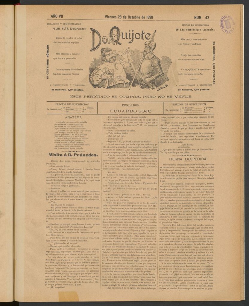 Miniatura de Don Quijote (Madrid) del 28 de octubre de 1898