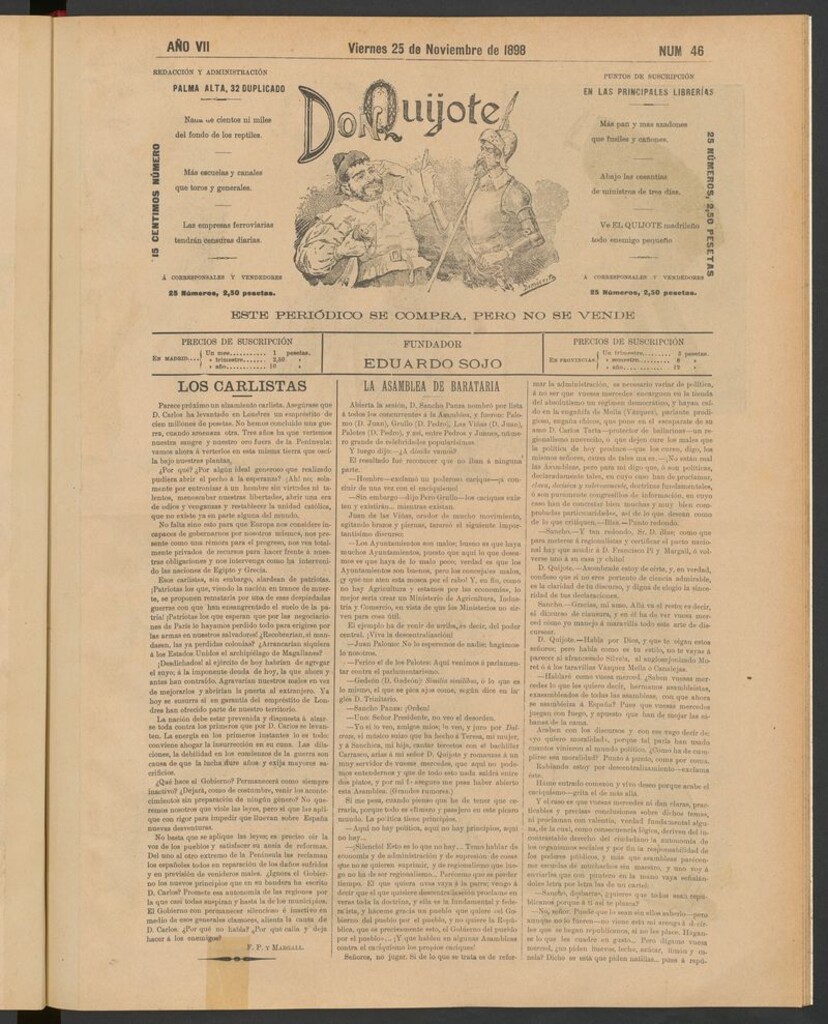Miniatura de Don Quijote (Madrid) del 25 de noviembre de 1898