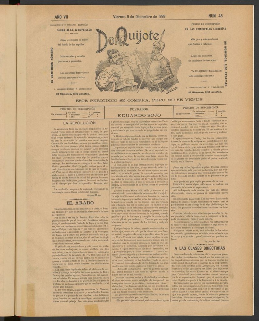 Miniatura de Don Quijote (Madrid) del 9 de diciembre de 1898