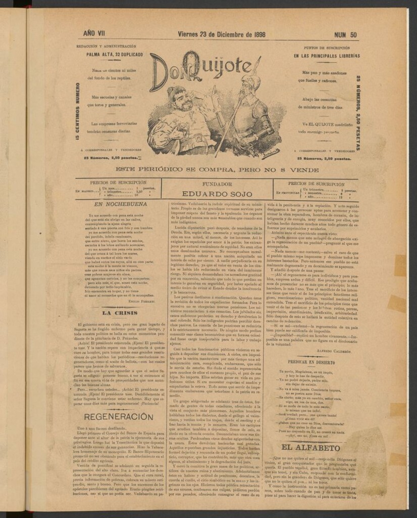 Miniatura de Don Quijote (Madrid) del 23 de diciembre de 1898
