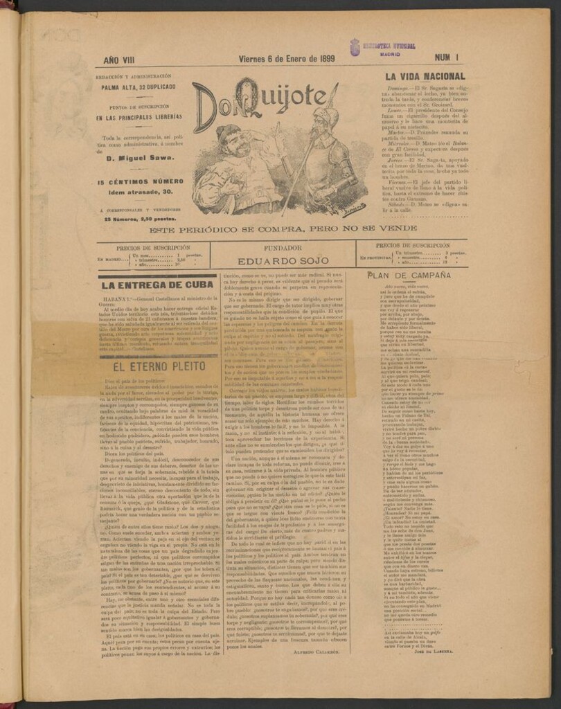Miniatura de Don Quijote (Madrid) del 6 de enero de 1899