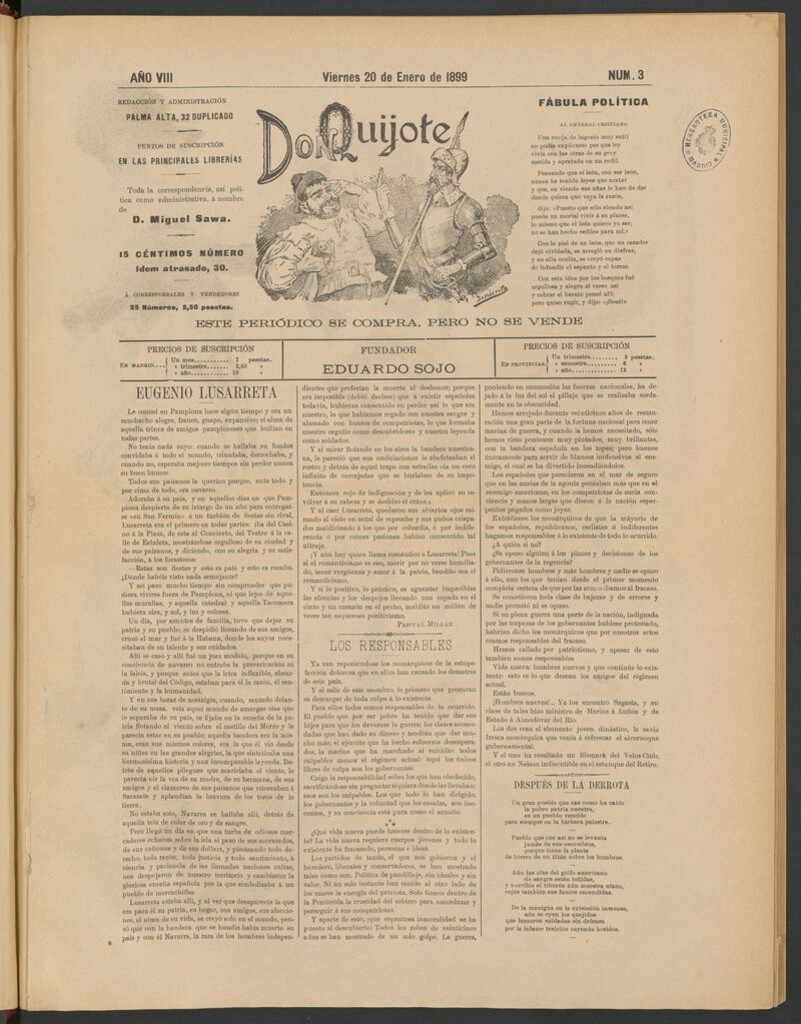 Miniatura de Don Quijote (Madrid) del 20 de enero de 1899