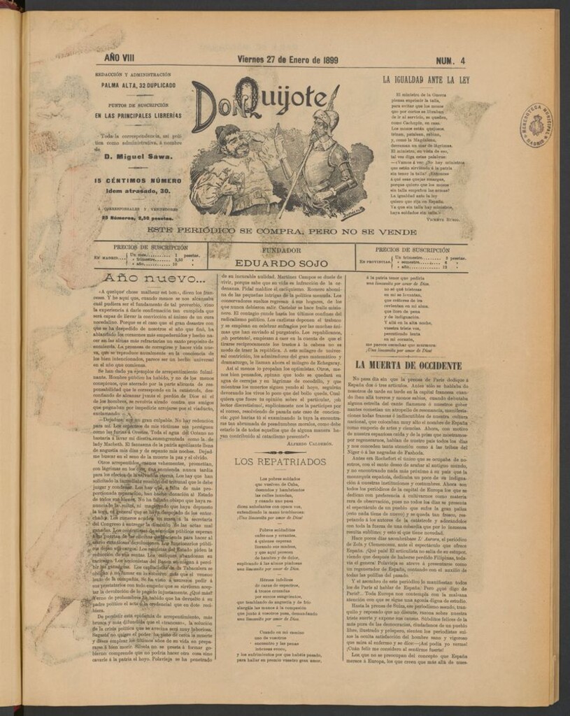 Miniatura de Don Quijote (Madrid) del 27 de enero de 1899