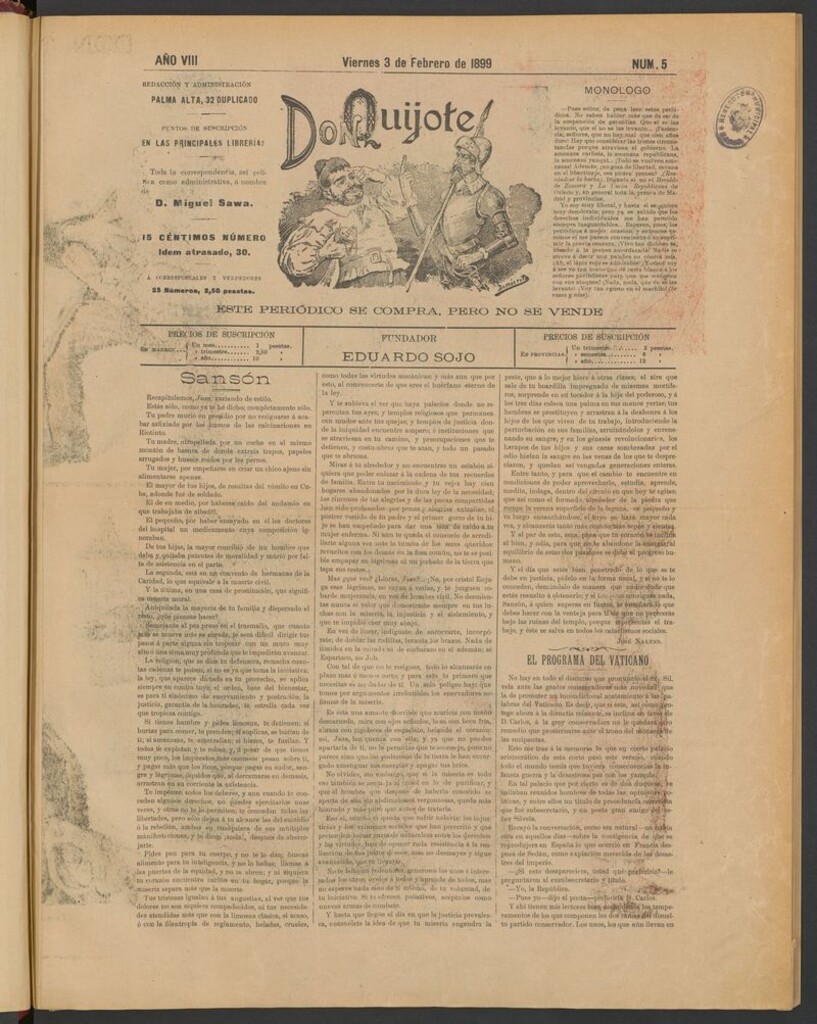 Miniatura de Don Quijote (Madrid) del 3 de febrero de 1899