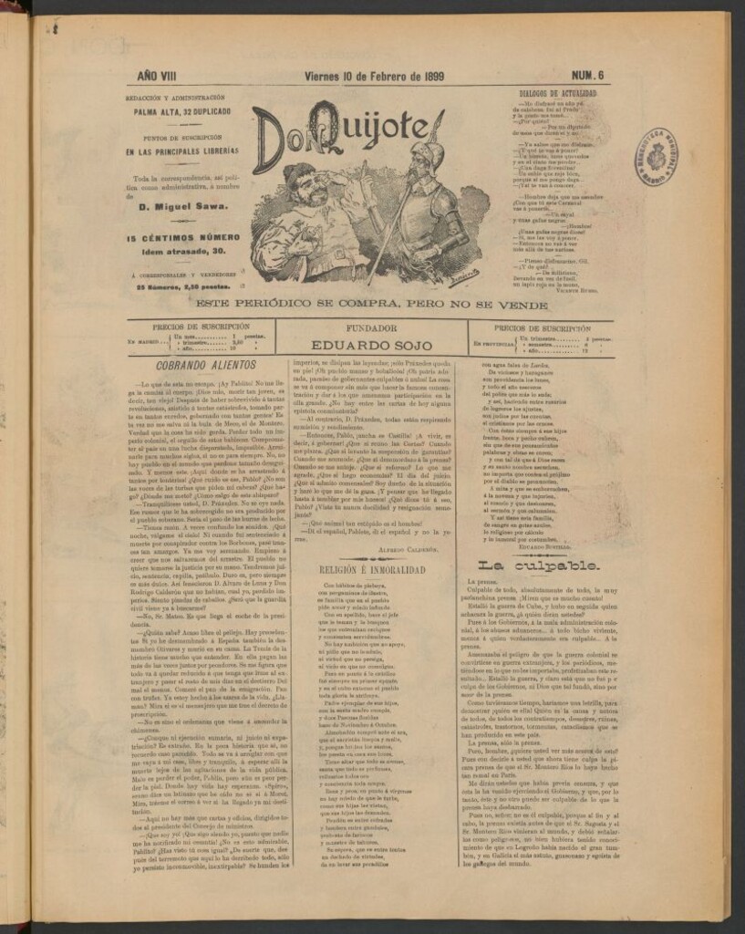 Miniatura de Don Quijote (Madrid) del 10 de febrero de 1899