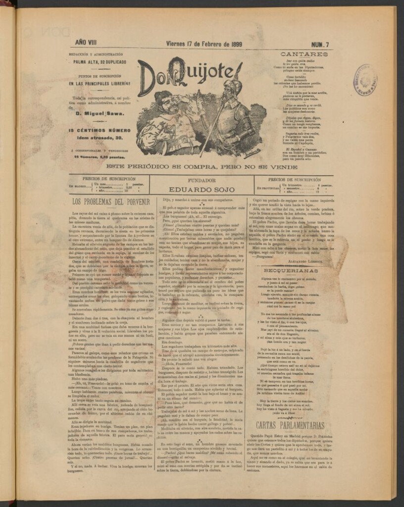 Miniatura de Don Quijote (Madrid) del 17 de febrero de 1899