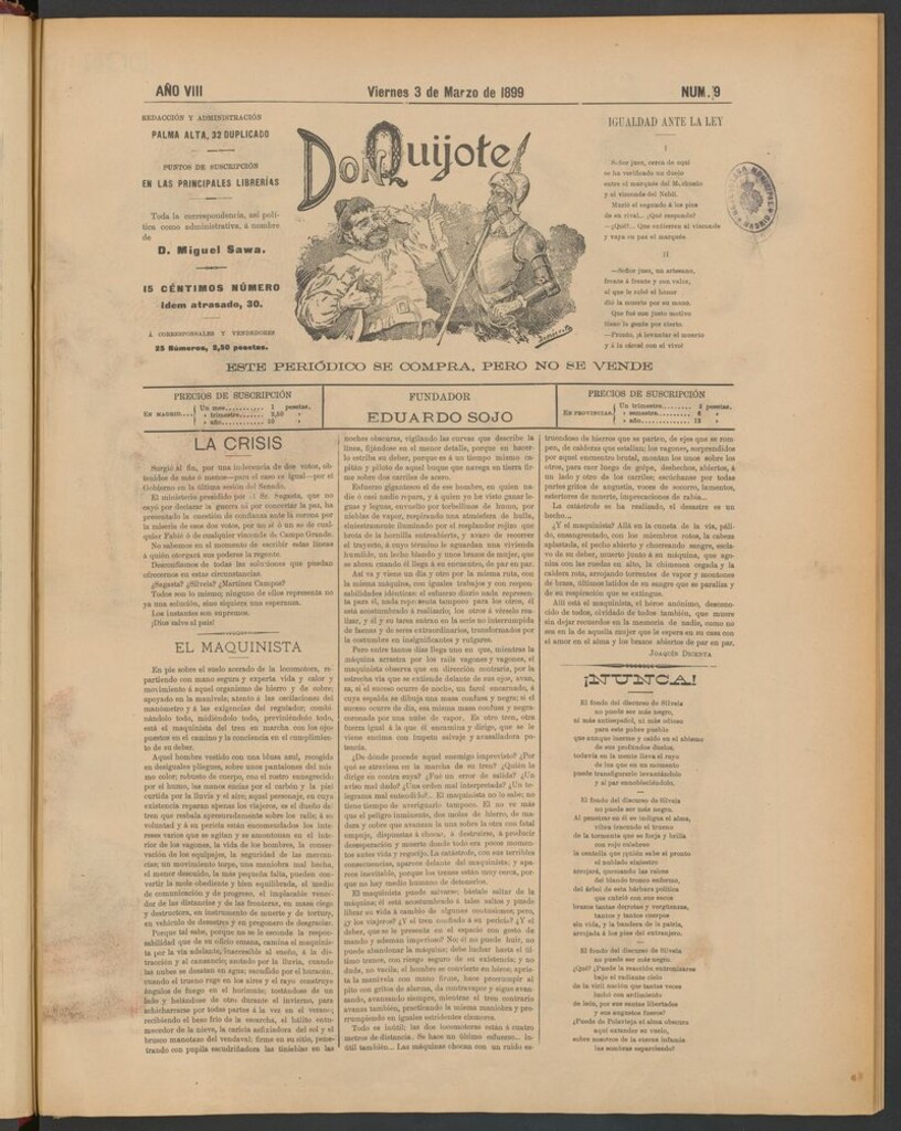 Miniatura de Don Quijote (Madrid) del 3 de marzo de 1899