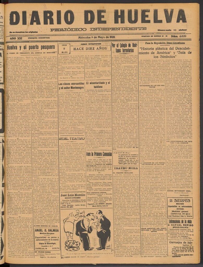Miniatura de Diario de Huelva : periódico independiente del 9 de mayo de 1928