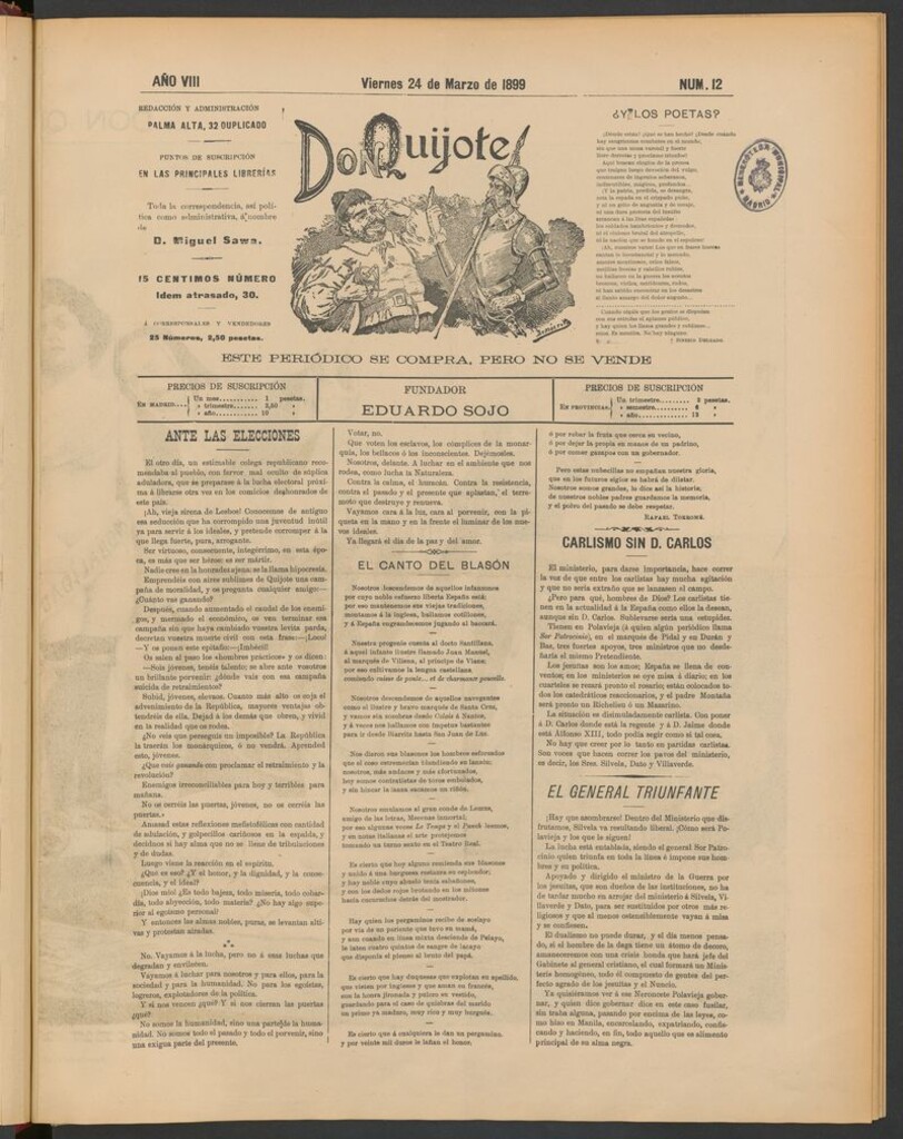 Miniatura de Don Quijote (Madrid) del 24 de marzo de 1899