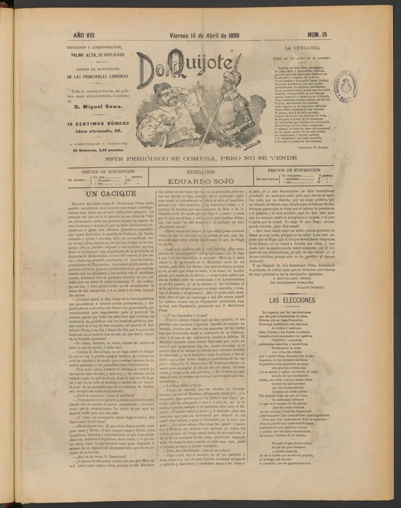 Miniatura de Don Quijote (Madrid) del 14 de abril de 1899