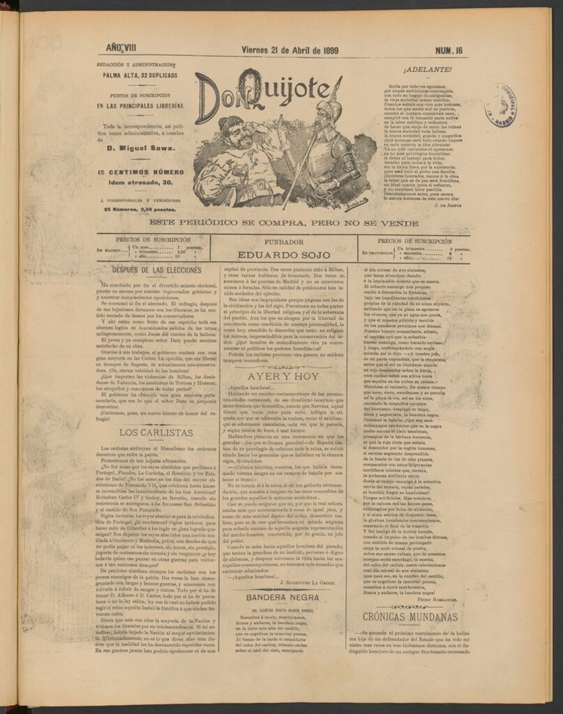 Miniatura de Don Quijote (Madrid) del 21 de abril de 1899