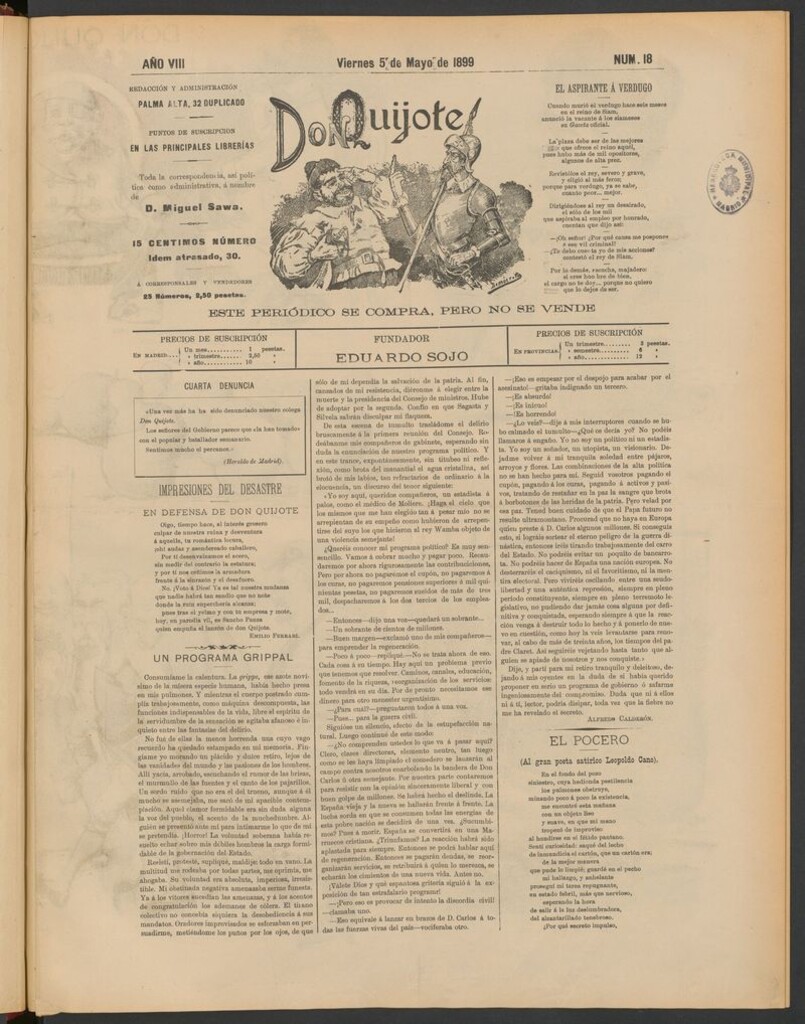 Miniatura de Don Quijote (Madrid) del 5 de mayo de 1899