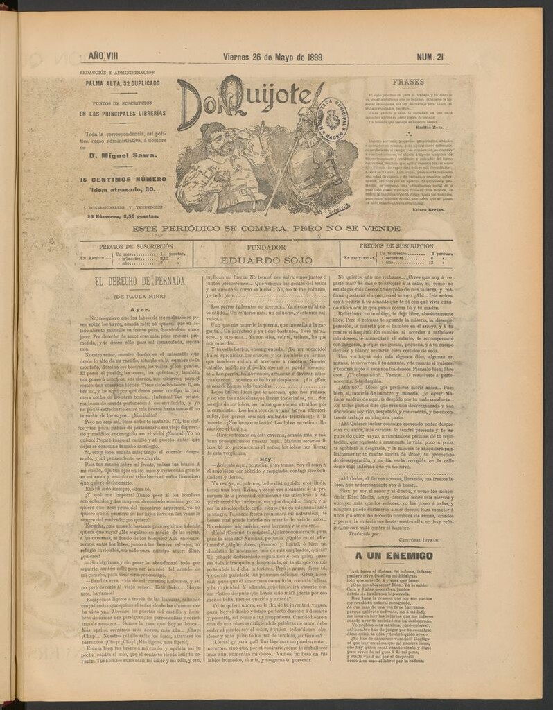 Miniatura de Don Quijote (Madrid) del 26 de mayo de 1899