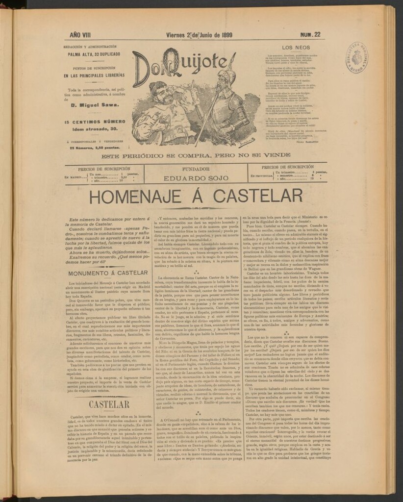 Miniatura de Don Quijote (Madrid) del 2 de junio de 1899