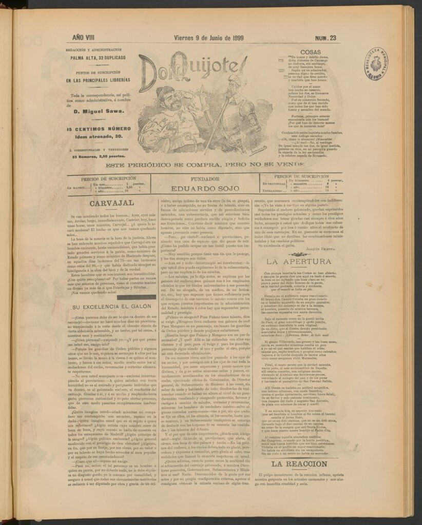 Miniatura de Don Quijote (Madrid) del 9 de junio de 1899