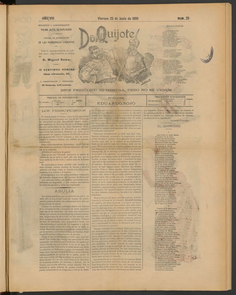 Miniatura de Don Quijote (Madrid) del 23 de junio de 1899