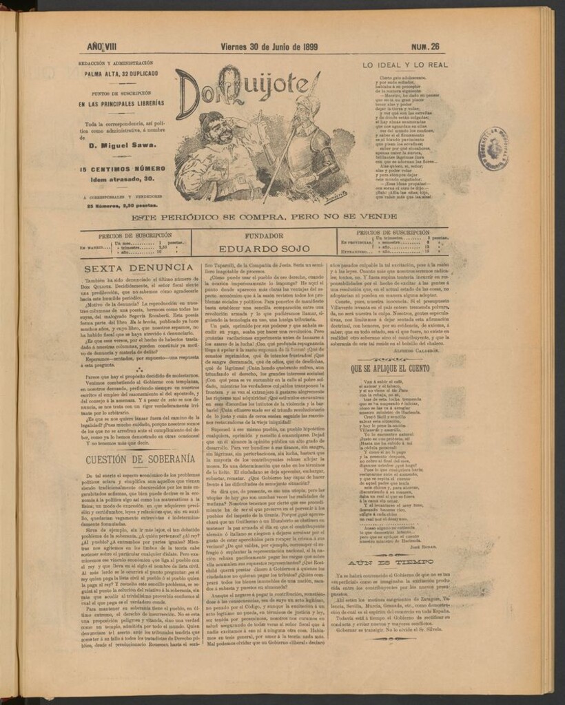 Miniatura de Don Quijote (Madrid) del 30 de junio de 1899